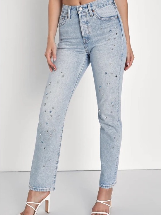 Levi's Denim - Levi’s Premium 501 Light Wash Studded Rhinestone Denim Jeans 26x30